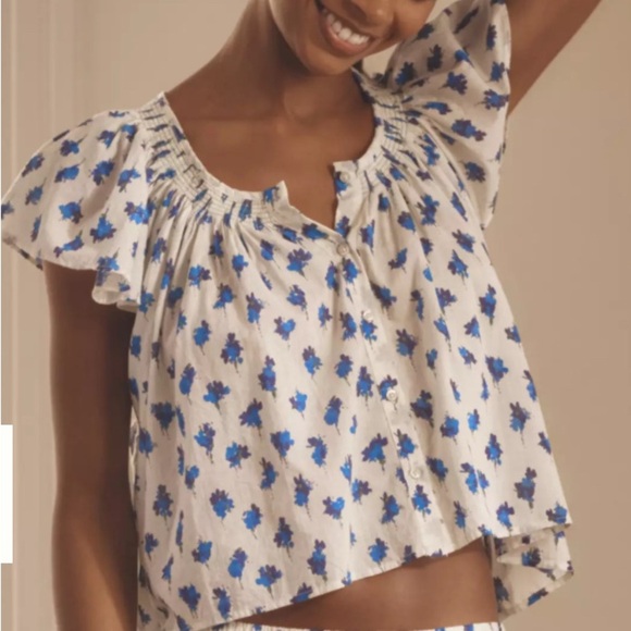 the GREAT Flutter Sleeve Top Pajama blue Floral Size 2 - Picture 5 of 5
